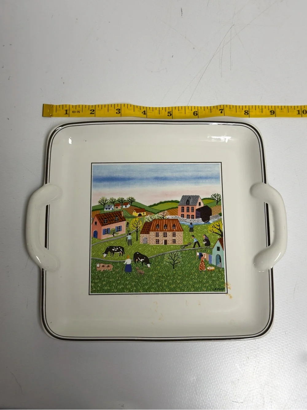 Vintage Farm Scene Ceramic Serving Tray/Decor